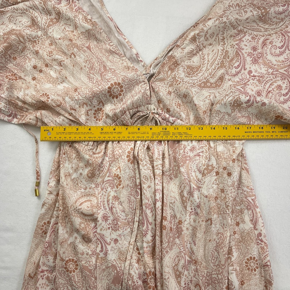 Free People Dress Women XS Arzel Mini Ivory Paisley Print Kimono Pleated Satin - Picture 14 of 15